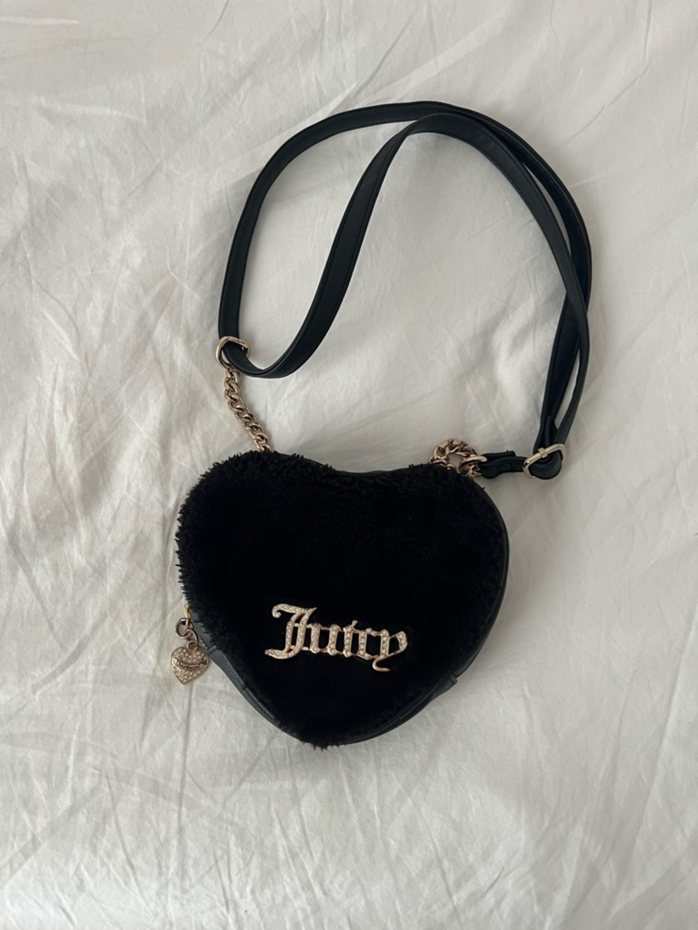 Juicy Couture Black Heart-Shaped Crossbody with Gold Accents